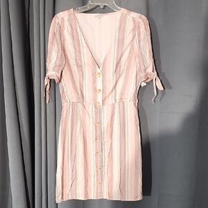 Charlotte Russe Pink Striped Mini Dress with Button Front